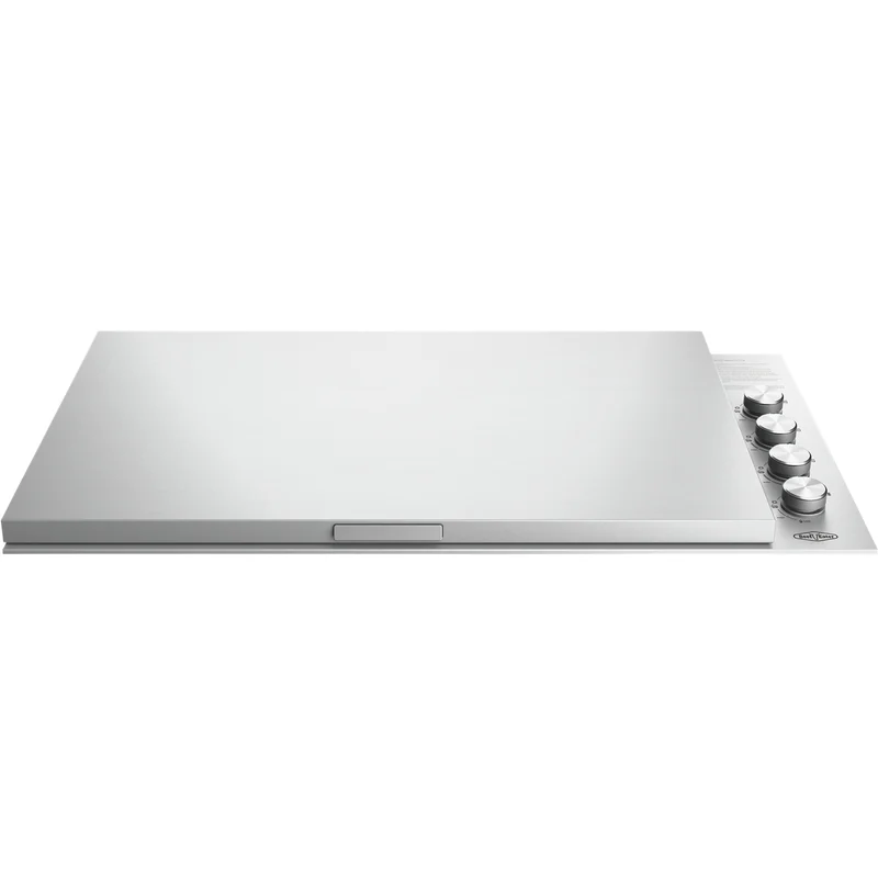 BeefEater ProLine 6-burner built-in gas barbecue in stainless steel with a flat lid and control knobs on the right